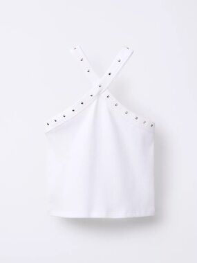 Zara Ribbed Halter Studded Top